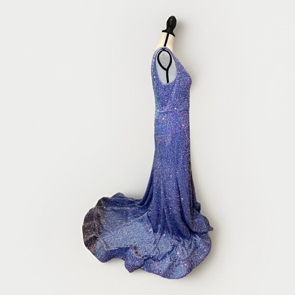 NWT Stacees Dress Women’s 12 Velvet Sequin V-Neck Trumpet/Mermaid Sweep Train - Picture 6 of 11